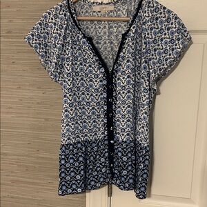 LOFT Navy and White Floral Blouse